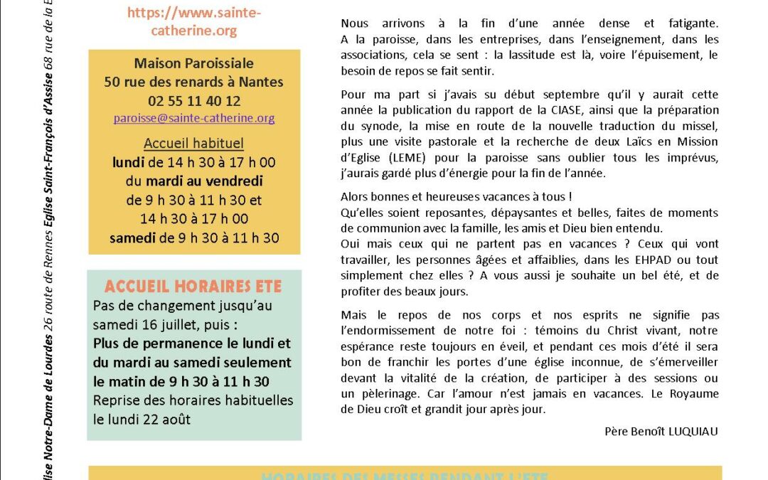 Bulletin Juillet/Août 2022