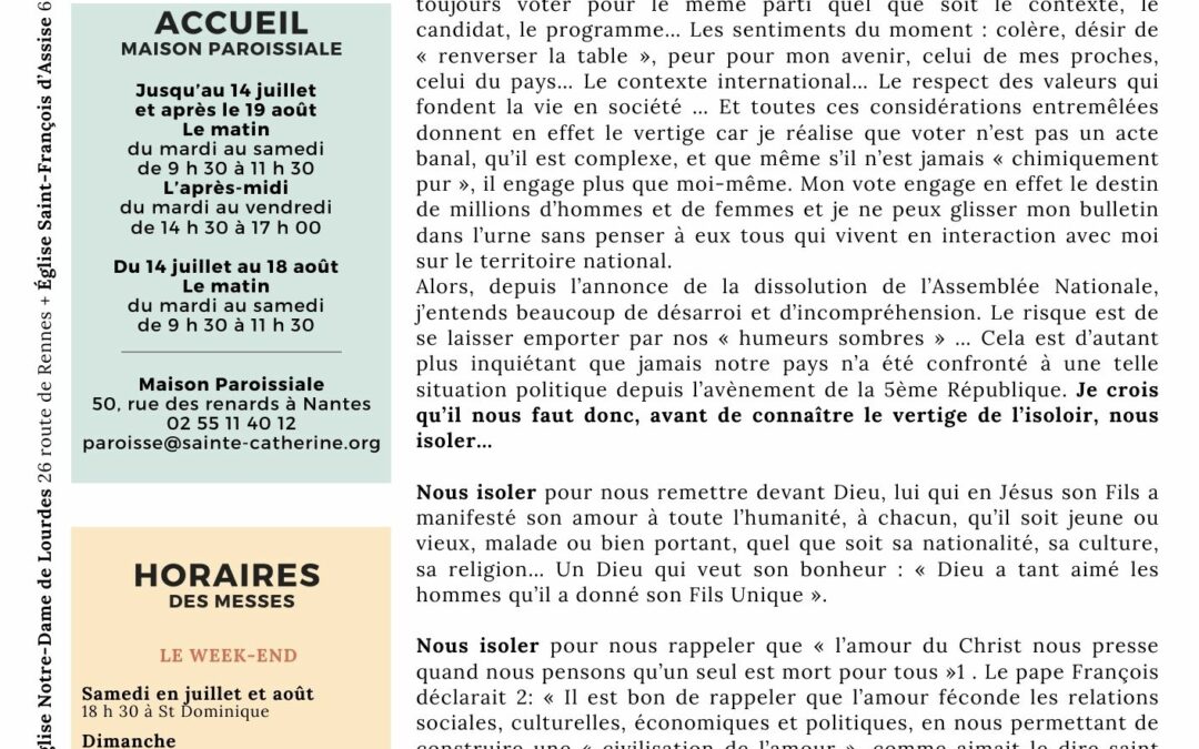 Bulletin de Juillet et Août 2024
